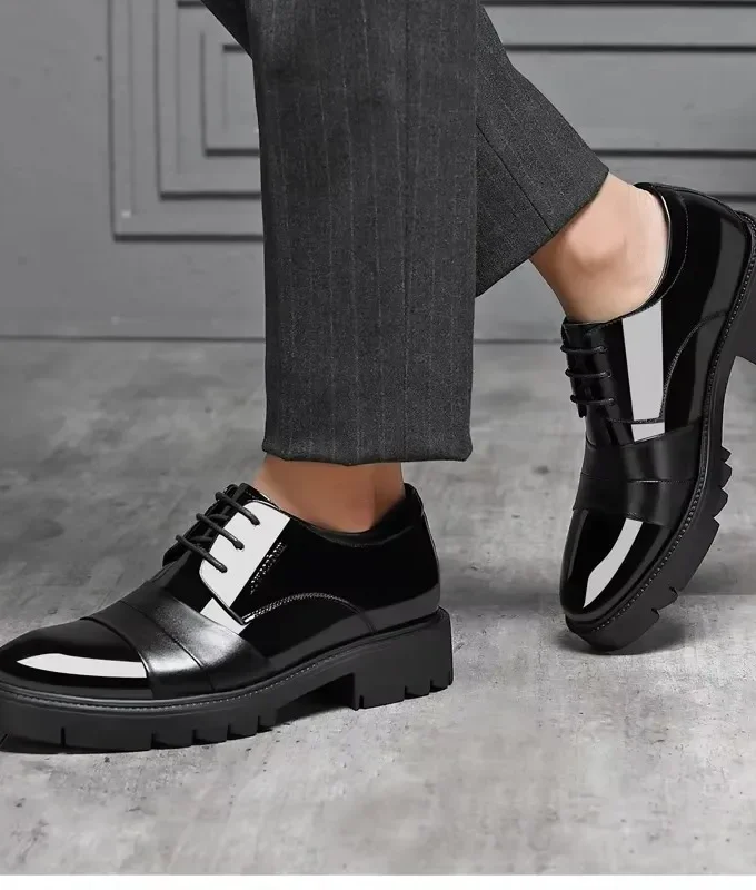 Patent Leather Splicing Men Elevator Shoes 4/7/9 CM Height Increase Lift Men Formal Oxford Shoes for Business Wedding Footewar