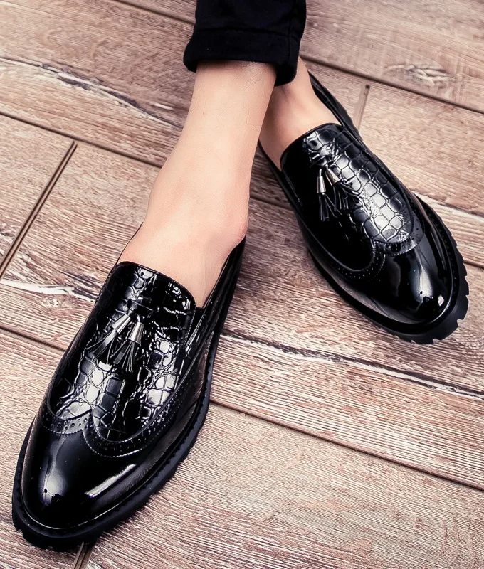 Platform Shoes Loafers Shoes Men Thick-soled Wedding Shoes Tassel Black Formal Business Slip-on Leather Increase Casual Shoes