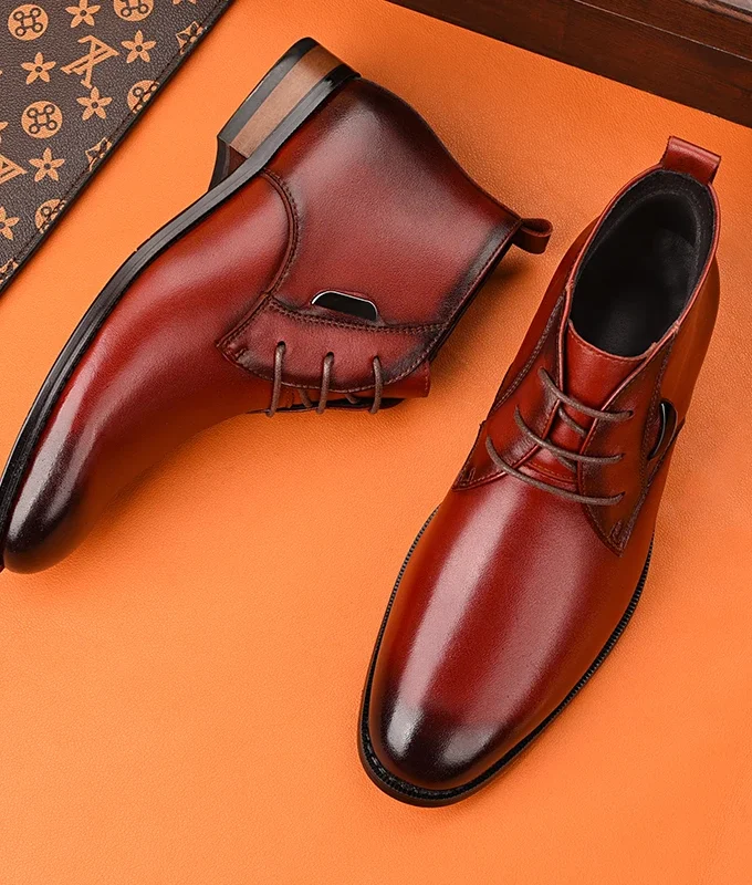 Bussiness Flat/6CM Elevator Men Shoes Genuine Leather Boots Autumn Winter Snow Boots Ankle Boots for Men Botas Hombre Plus Size