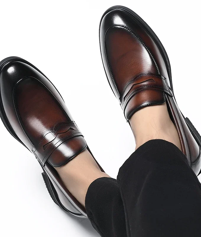 New Luxury Business Men's Cow Leather Shoes Breathable Rubber Sole Invisible Height Increasing Driving Shoes Summer Casual Shoes