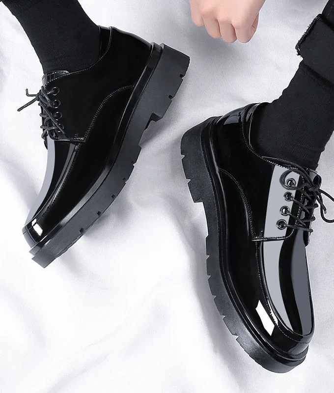 Shiny Patent Leather Men Suit Shoes Plus Size Man Casual Business Formal Shoes Thick Sole Men Office Oxfords Fashion Party Shoes