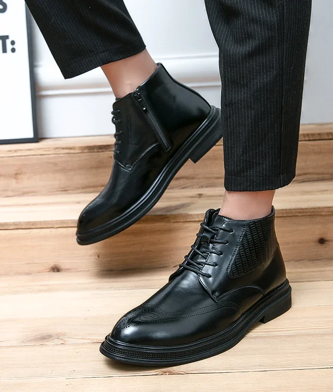 Leather Shoes Men Boots Winter Formal Leather Oxfords Boots Shoes Dress Business Boot Men Chelsea Autumn Ankle Boots for Man