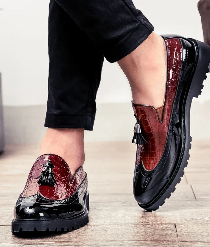 Platform Shoes Loafers Shoes Men Thick-soled Wedding Shoes Tassel Black Formal Business Slip-on Leather Increase Casual Shoes