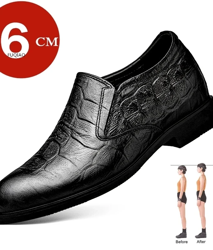 Dress Loafers Man Business Elevator Shoes Men Leather Shoes Lift Height Increase Insoles 6CM/flat Classic Formal British Black