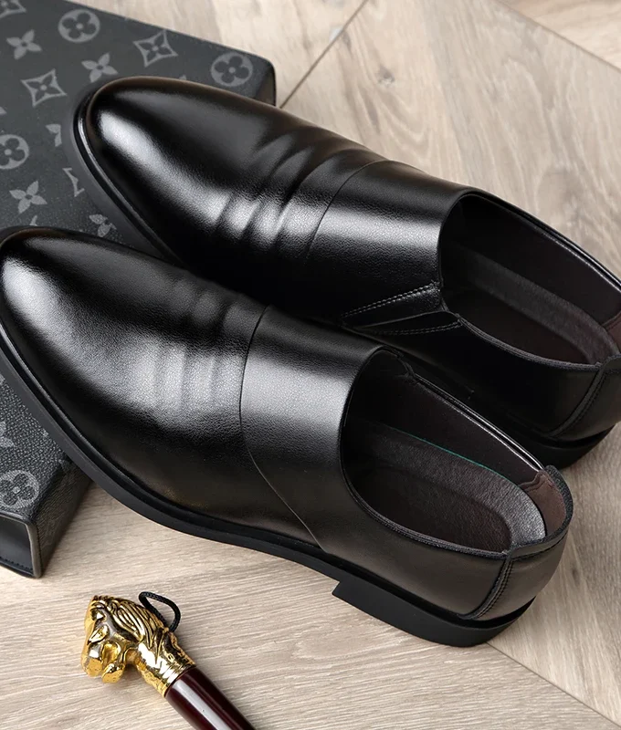 New Genuine Leather Men's Flat / 6CM Heightening Elevator Shoes Business Formal Leather Shoes Man British Casual Wedding Shoes