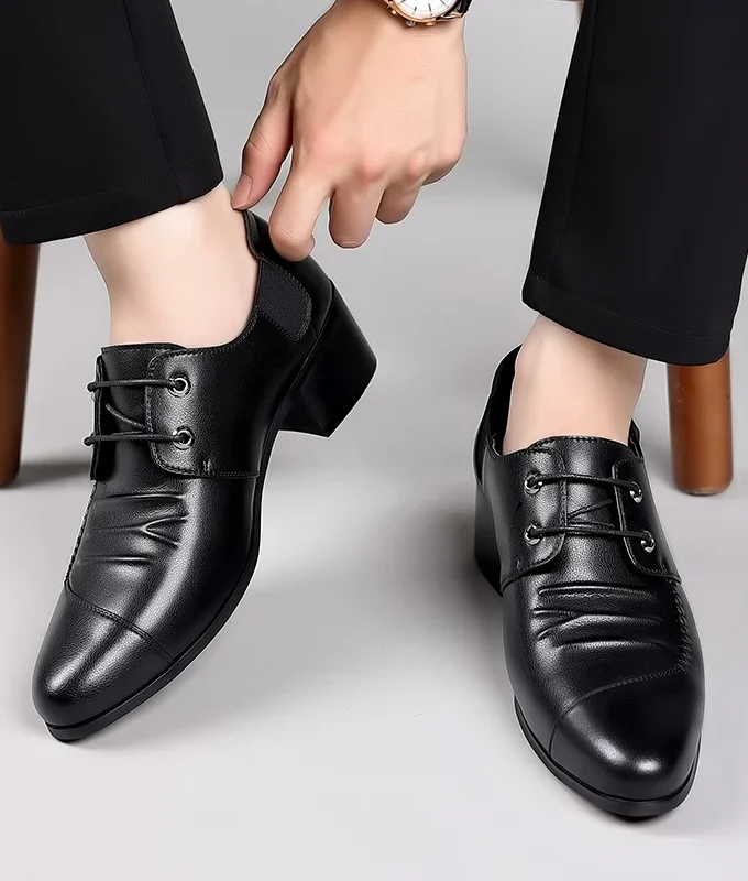 Man Cow Leather Shoes Height Increasing High Heel Shoes Business Party Dress Wedding Shoes Comfortable Formal Wear Casual Shoes