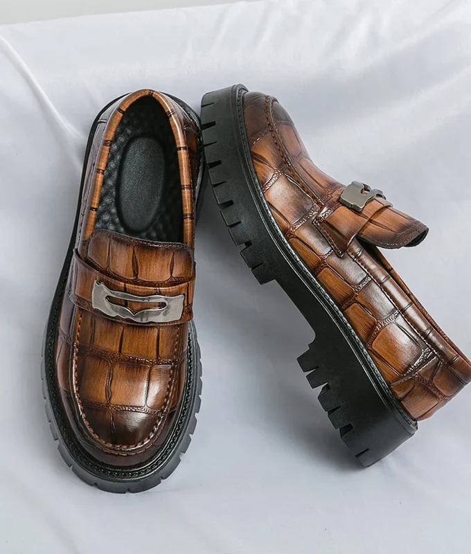 4.5CM Tall Man Thick Bottom Loafers Slip on Dress Shoes Breathable All-match Platform Men Shoes Business Casual Leather Shoes