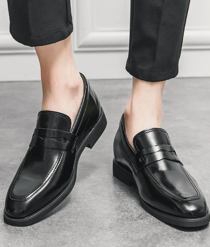 New Men Leather Shoes Height Elevator Shoes For Men Luxury Dress Shoes Slip On Business Comfortable Increase 6cm Wedding Loafers