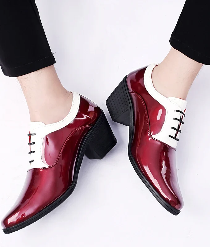 New Classic Glitter Leather Men Dress Shoes Fashion Red Mirror Luxury Shoes Men Increasing-height Shoes 4.5cm Heel Men Footwear