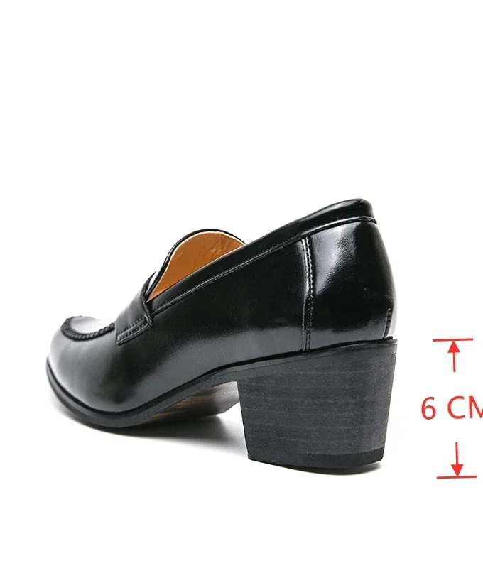 Men Penny Loafers With Heel 6CM Leather Shoes Business Elegant Wedding Party Casual Dress Shoes Brown Black Lift Shoes for Men