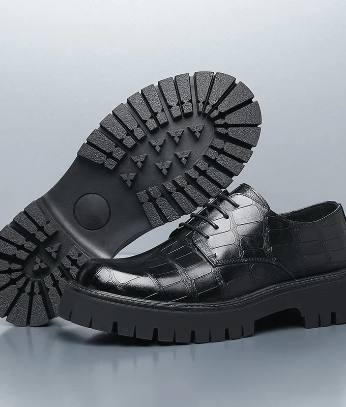 Vintage 4CM Platform Men's Genuine Leather Dress Shoes Luxury Handmade Autumn Designer Thick-sole Wedding Social Derby Shoes Man