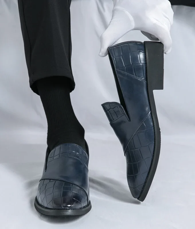 Luxury Brand Men Leather Shoes Black Slip On Croc Print Casual Mens Dress Shoes Wedding Office Banquet Loafers Shoes Men