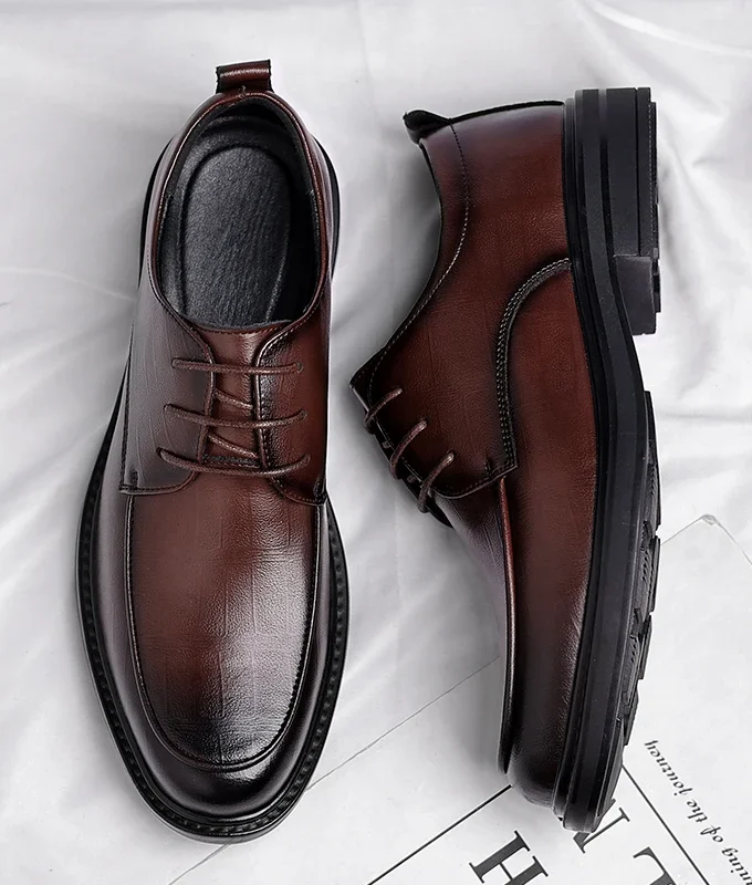 Spring/Summer Men 37-45 Men's Flat/6CM Heightening Elevator Shoes Business Formal Leather Shoes Man British Casual Wedding Suit