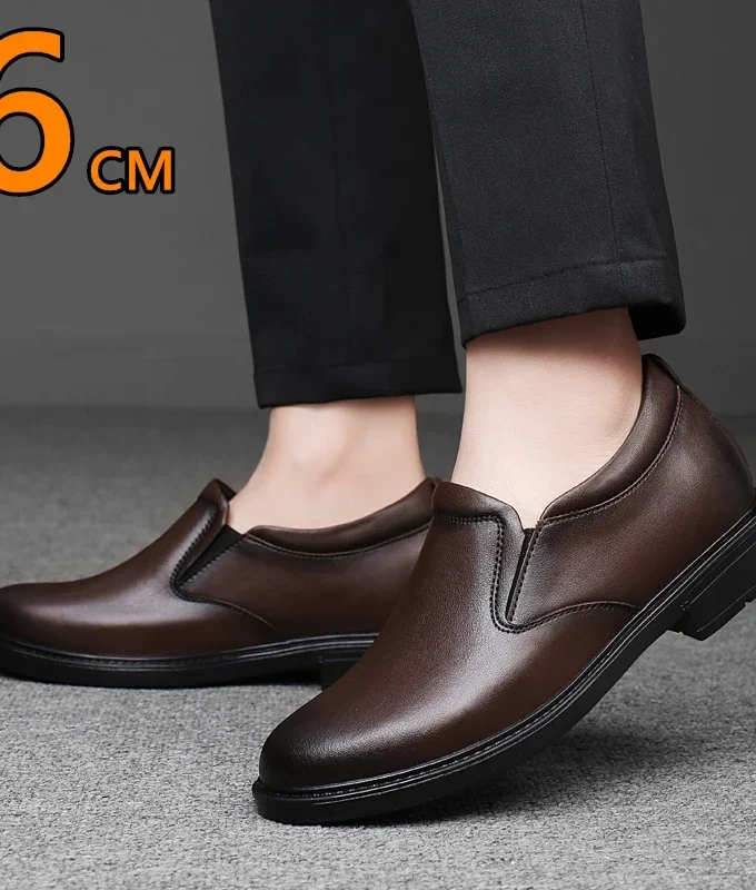 Elevator Loafers Wedding Men Leather Shoes Business British Formal Dress Shoes Height Increase Insole 6CM Lift Plus Size 35-47