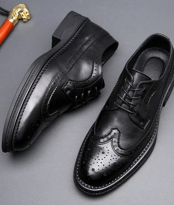 MISTER Fashion Print Leather Shoes Men Formal Dress Shoes British Gentleman Brogue Shoes Slip-On Men Oxfords Shoes