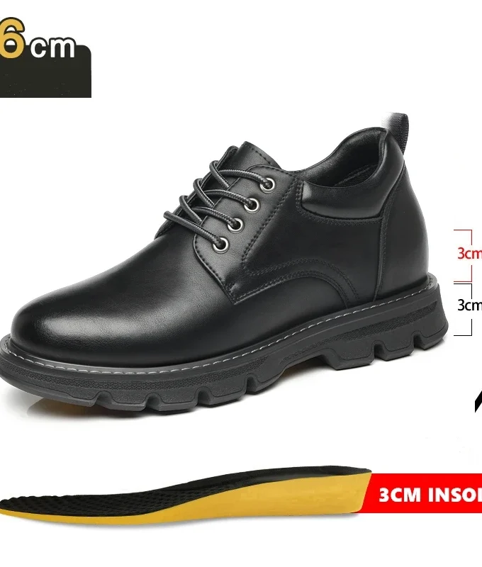 Genuine Leather Platform Work Sneakers Man Elevator Shoes 6/8 CM Height Increase Sports Lift Men Thick Soled Outdoor Boots