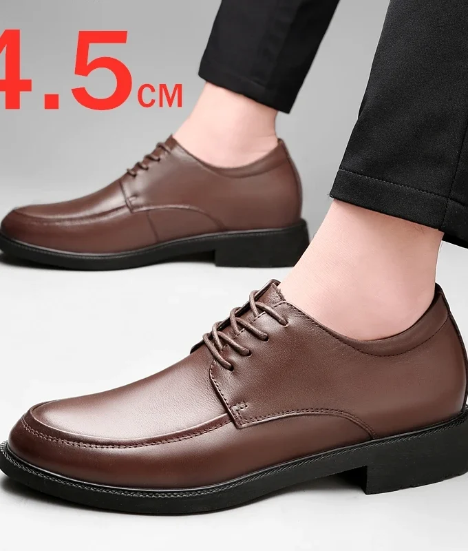 High Quality Genuine Cow Leather Men Dress Shoes Hidden Heel Elevator Shoes 4.5CM Height Increased Shoes For Men Fashion Wedding