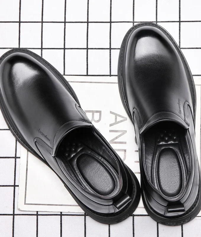 Mens Leather Shoes Height Elevator Shoes For Men Luxury Dress Shoes Slip On Business Comfortable Increase 6-8cm Wedding Shoes