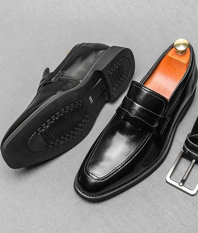 New Men Leather Shoes Height Elevator Shoes For Men Luxury Dress Shoes Slip On Business Comfortable Increase 6cm Wedding Loafers