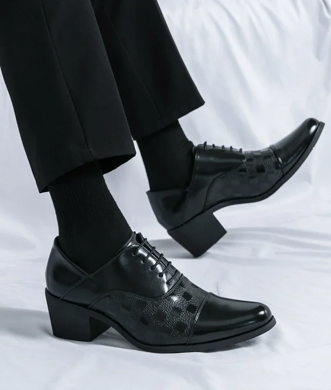 Luxury Classic Men's High Quality Leather Shoes Banquet Dress Shoes Men's Business Shoes 6CM High Heels Pointed Wedding Shoes