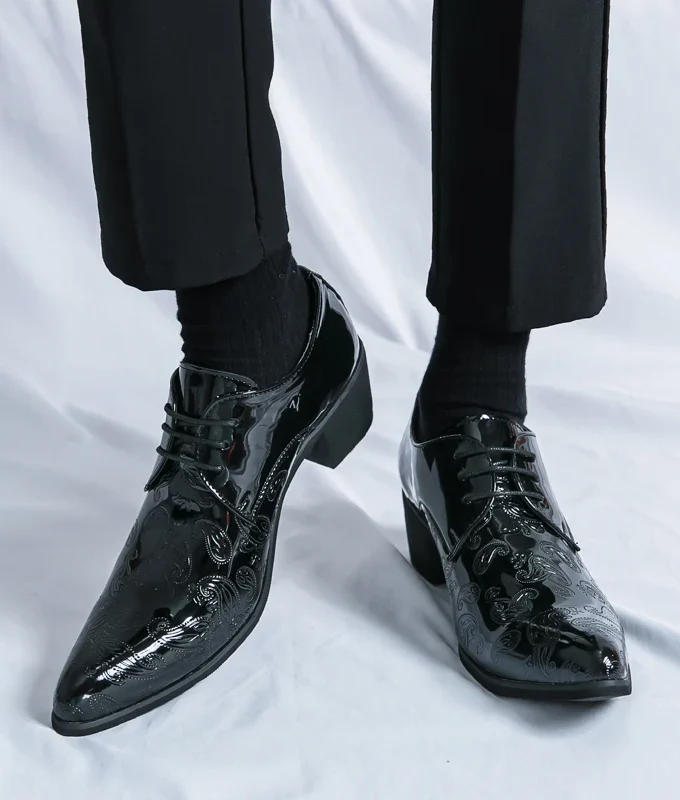 High Heel Patent Leather Men Shoes Elevator Shoes Multicolour Male Oxfords Pointed Toe Formal Shoes Wedding Party Big Size 37-48