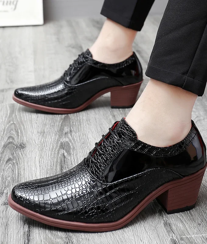 Hot Sale Crocodile Men's Heel Shoes Formal Leather Brown Men Loafers Dress Shoes Fashion Mens Casual Shoes Zapatos Hombre 2023