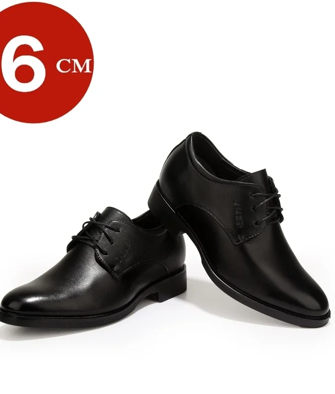 Business Platform Leather Shoes Men Elevator Shoes Casual Height Increase Insole 6CM British Office Black Fashion Dress Oxfords