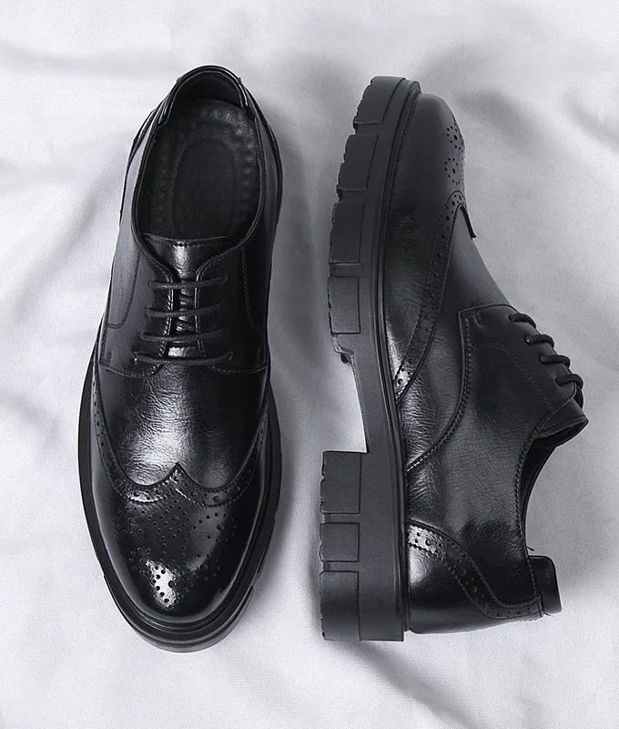 Men Brogue Height Increased Dress Shoes Gentleman Suit Elevator Shoes Oxford Invisible Heel 4/7/9CM Platform Wedding Man Shoes