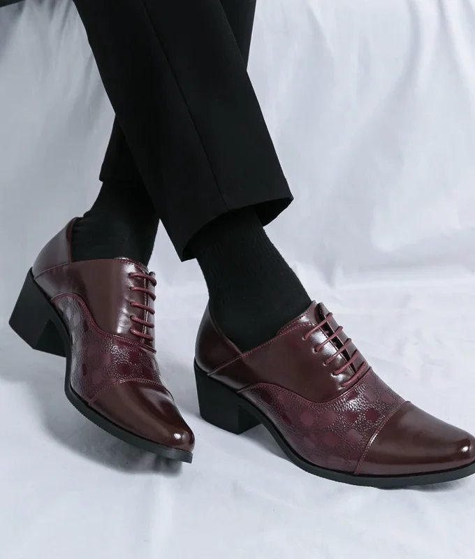 Luxury Classic Men's High Quality Leather Shoes Banquet Dress Shoes Men's Business Shoes 6CM High Heels Pointed Wedding Shoes