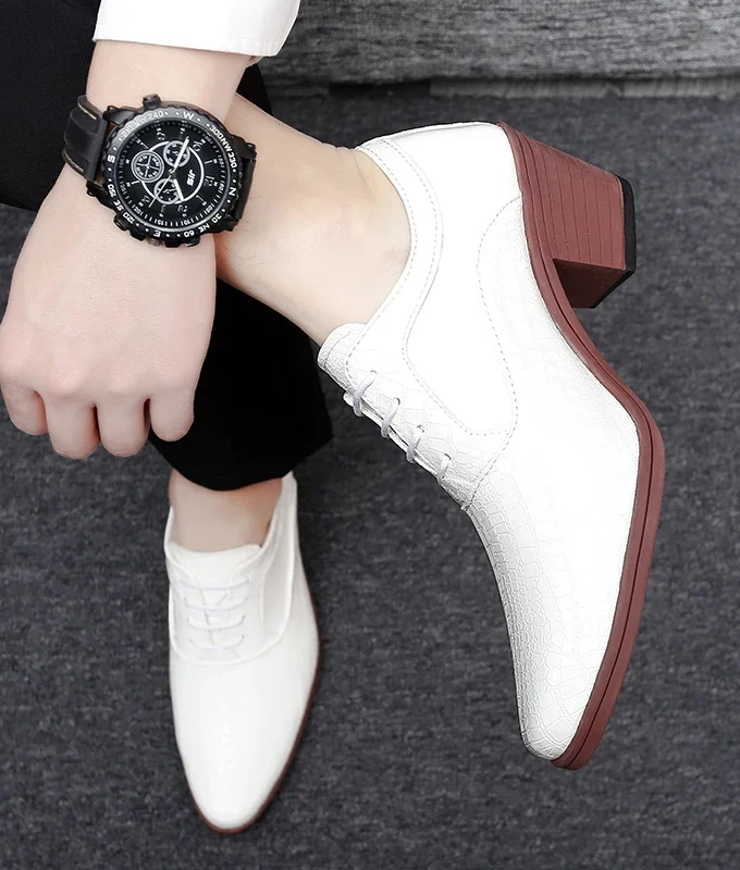 Hot Sale Crocodile Men's Heel Shoes Formal Leather Brown Men Loafers Dress Shoes Fashion Mens Casual Shoes Zapatos Hombre 2023