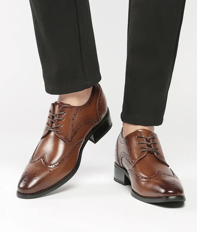 High Quality Genuine Leather Brogue Men Elevator Shoes 6CM Height Increase Oxford Men Formal Dress Shoes Business Office Wedding