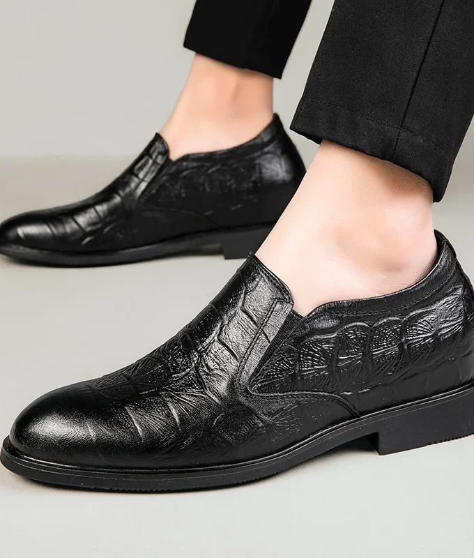 Dress Loafers Man Business Elevator Shoes Men Leather Shoes Lift Height Increase Insoles 6CM/flat Classic Formal British Black