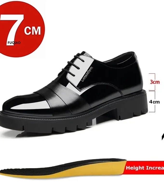 Patent Leather Splicing Men Elevator Shoes 4/7/9 CM Height Increase Lift Men Formal Oxford Shoes for Business Wedding Footewar