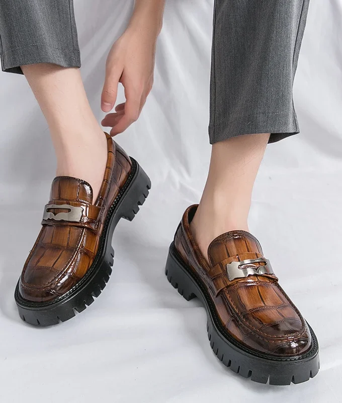 4.5CM Tall Man Thick Bottom Loafers Slip on Dress Shoes Breathable All-match Platform Men Shoes Business Casual Leather Shoes