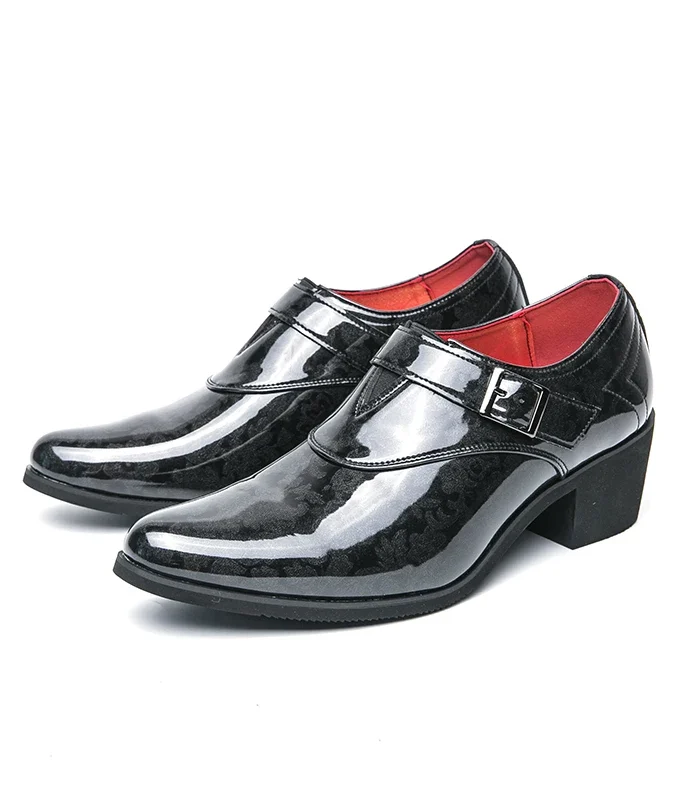 Fashion Lift Leather Shoes Business Men High Heel Pointed Elevator Chunky Height Increase 6CM Dress Wedding Shoe Plus Size 38-46