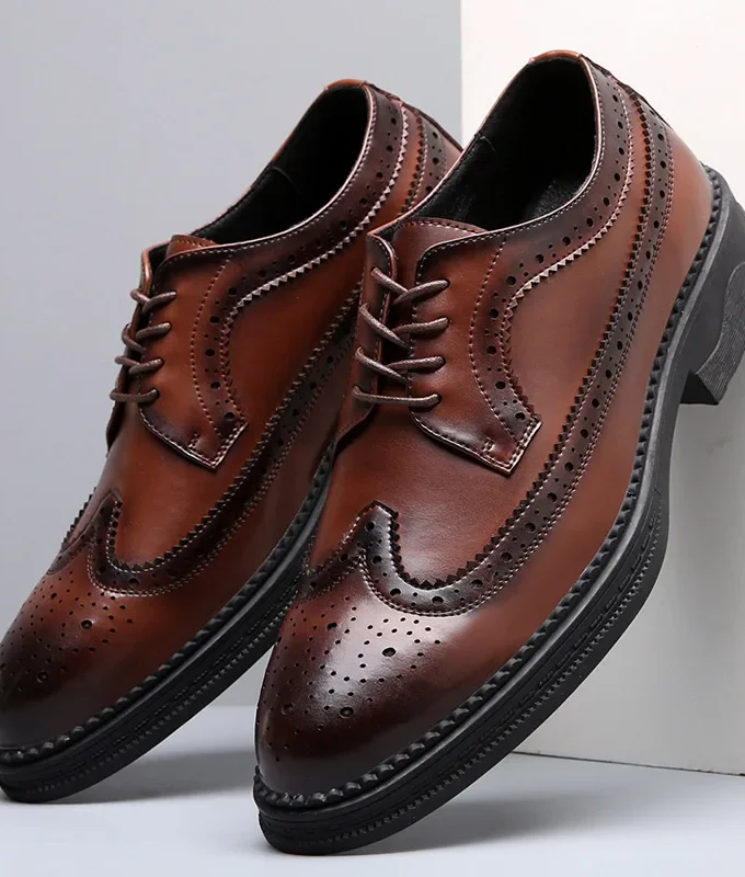 MISTER Fashion Print Leather Shoes Men Formal Dress Shoes British Gentleman Brogue Shoes Slip-On Men Oxfords Shoes