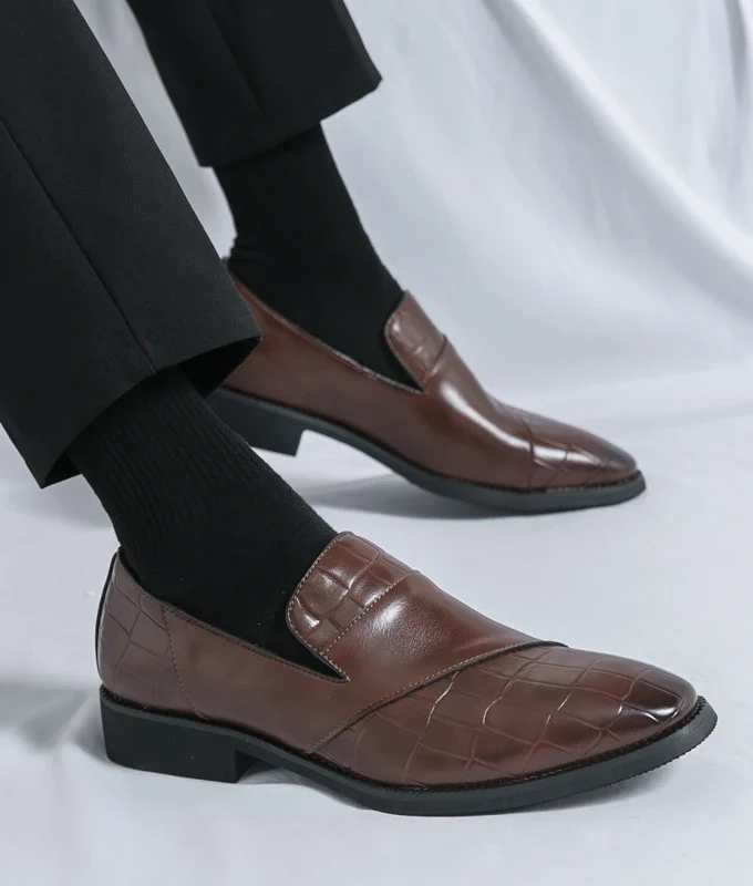 Luxury Brand Men Leather Shoes Black Slip On Croc Print Casual Mens Dress Shoes Wedding Office Banquet Loafers Shoes Men
