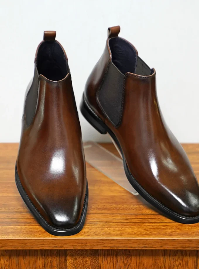 New Chelsea Boots Men Shoes PU Brown Fashion Versatile Business Casual British Style Street Party Wear Classic Dress Ankle Boots