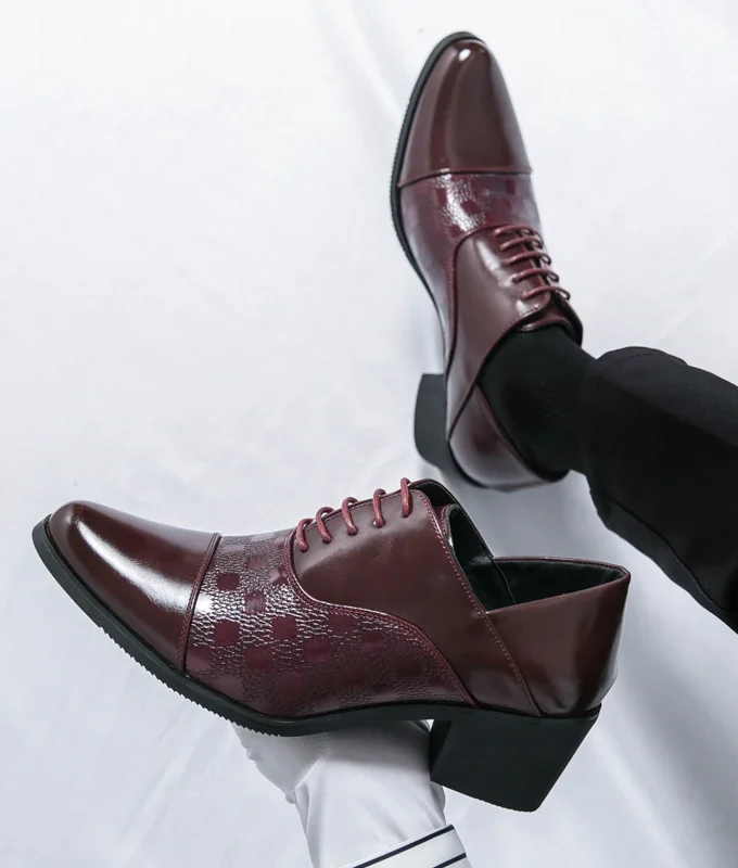 Luxury Classic Men's High Quality Leather Shoes Banquet Dress Shoes Men's Business Shoes 6CM High Heels Pointed Wedding Shoes