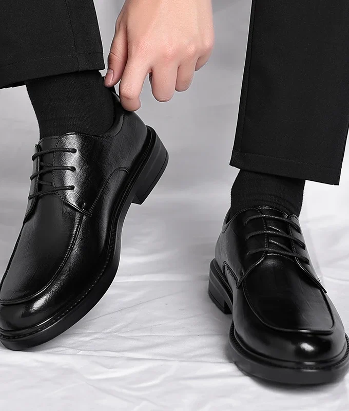 Spring/Summer Men 37-45 Men's Flat/6CM Heightening Elevator Shoes Business Formal Leather Shoes Man British Casual Wedding Suit
