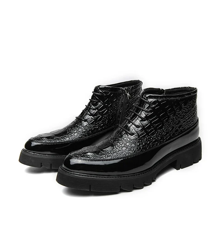 High Quality Leather Business Men's Boots Autumn Winter Black White Brogue Boots Crocodile Pattern Men Ankle Boots Men's Shoes