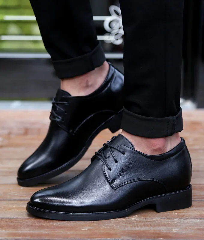 Business Platform Leather Shoes Men Elevator Shoes Casual Height Increase Insole 6CM British Office Black Fashion Dress Oxfords