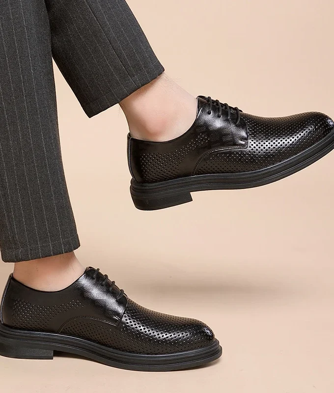 Summer Elevator Shoes Men Dress Shoes 3/6/8 Cm Men Formal Shoes Hollow Classic Business Luxury Men Oxfords Footwear Suit Shoes