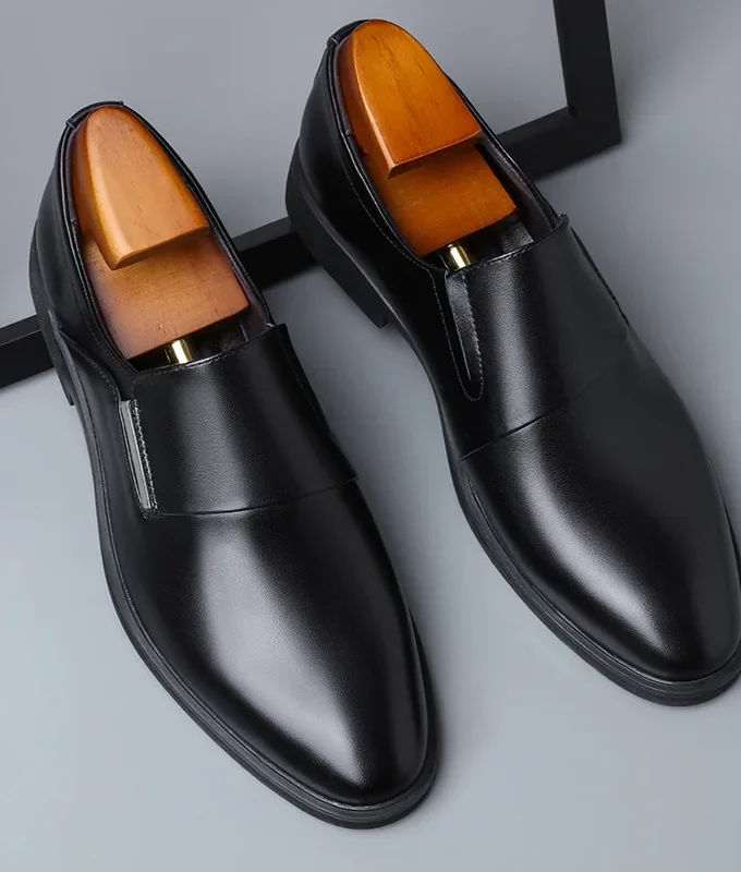 Men 6cm/Flat Leather Shoes Lift Loafers Slip-on Business Elevator Dress Shoes Comfortable Driving Height Shoes Zapatos De Hombre