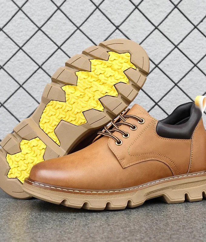 Genuine Leather Platform Work Sneakers Man Elevator Shoes 6/8 CM Height Increase Sports Lift Men Thick Soled Outdoor Boots