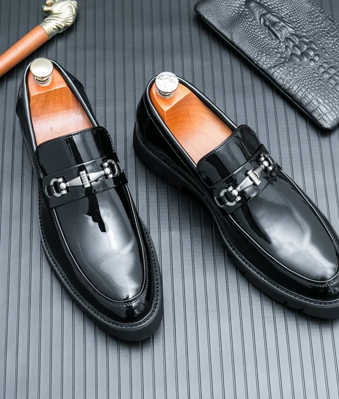 Men Patent Leather Oxfords Slip On Thick Tottom Height Increasing Derby Shoes Casual al Loafers Fashion Formal Dress Shoes