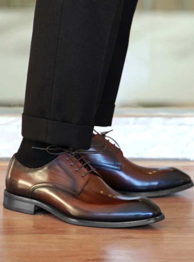 Italian Flat Mens Dress Shoes Luxury Genuine Leather Brand Handmade Quality Square Toe Laces Up New Business Party Social Shoes