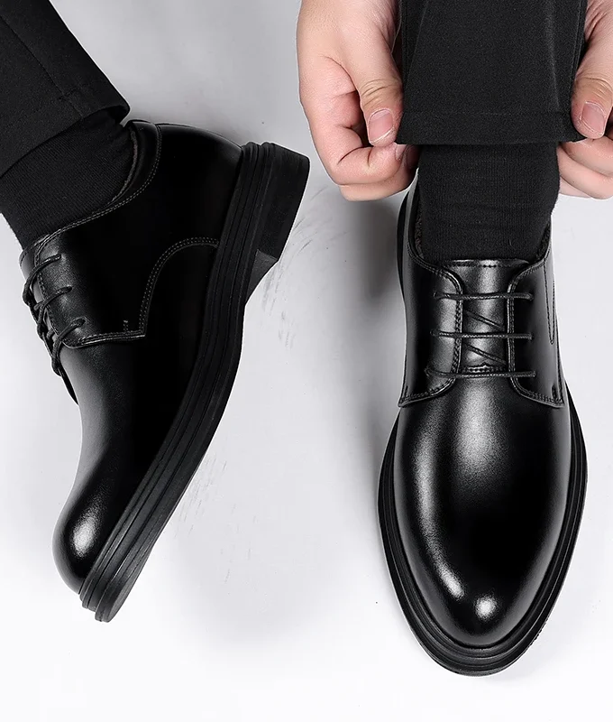 Winter Men Dress Shoes Elevator Shoes Warm Fur Casual Classic Business Heightening Leather Shoes 8CM 6CM Moccasins Taller Male