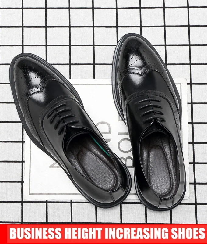 Platform High Heel 6/8 CM Height Increase Casual Men Brogue Genuine Leather Shoes Man Oxford Dress Shoes Elevator Formal Shoes