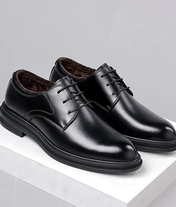 Winter Men Dress Shoes Elevator Shoes Warm Fur Casual Classic Business Heightening Leather Shoes 8CM 6CM Moccasins Taller Male